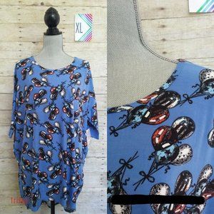 LuLaRoe Irma Shirt/Tunic XL – Red, White, Blue & Black Balloons on Blue